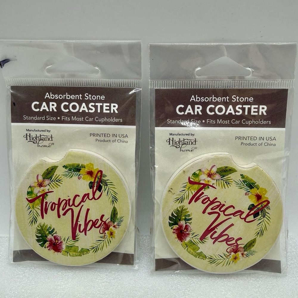 Highland Home Absorbent Stone Car Coasters Tropical Vibes Lot Of 2